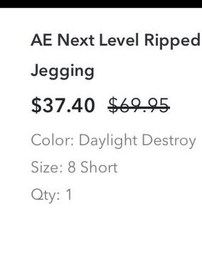 American Eagle Next Level Ripped Super High-Waisted Jegging Size 8 Short